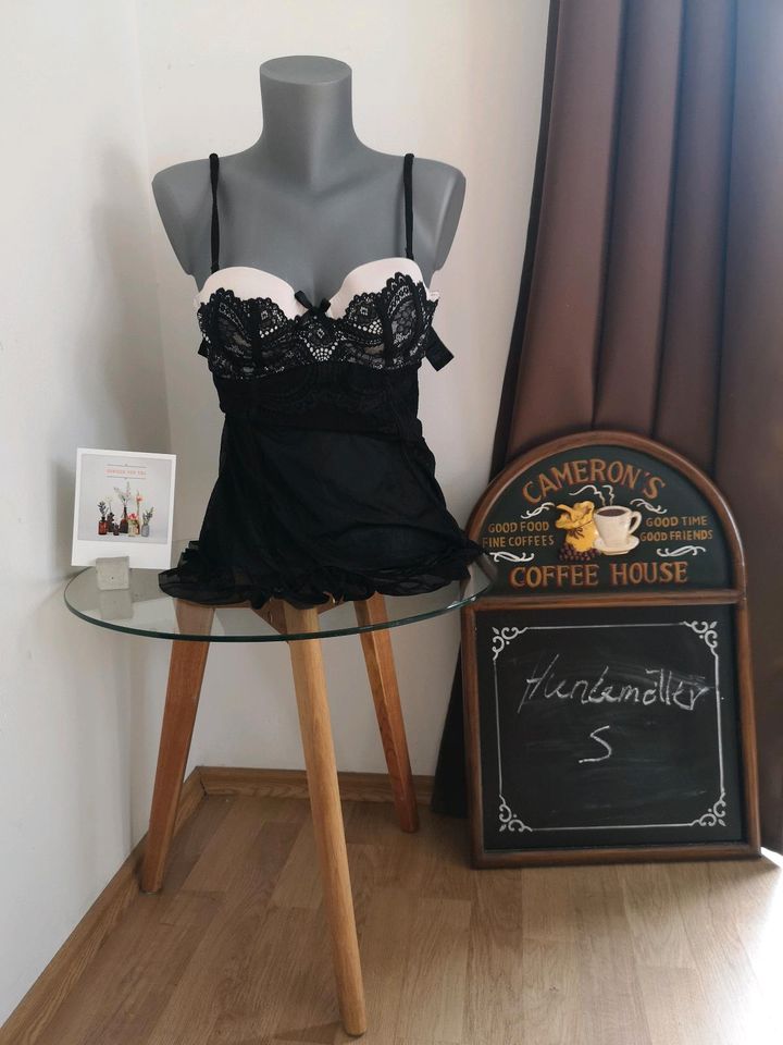 Hunkemöller dessous weiß schwarz S babydoll neglige in Lichtentanne