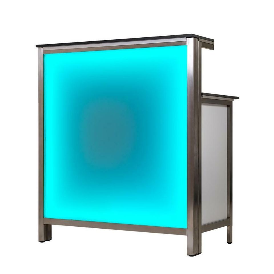 Klappbare Longdrinktheke aus Edelstahl mit RGB LED Leuchtkasten in Verl