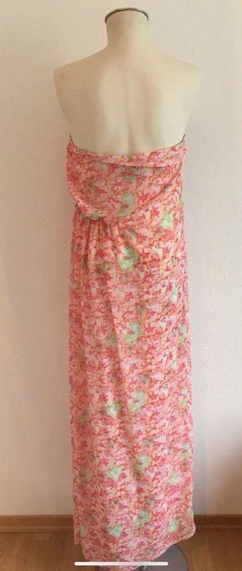 Zara Damen Maxi Kleid Bandeau Schulterfrei Korall Blumen Rosa M in Berlin