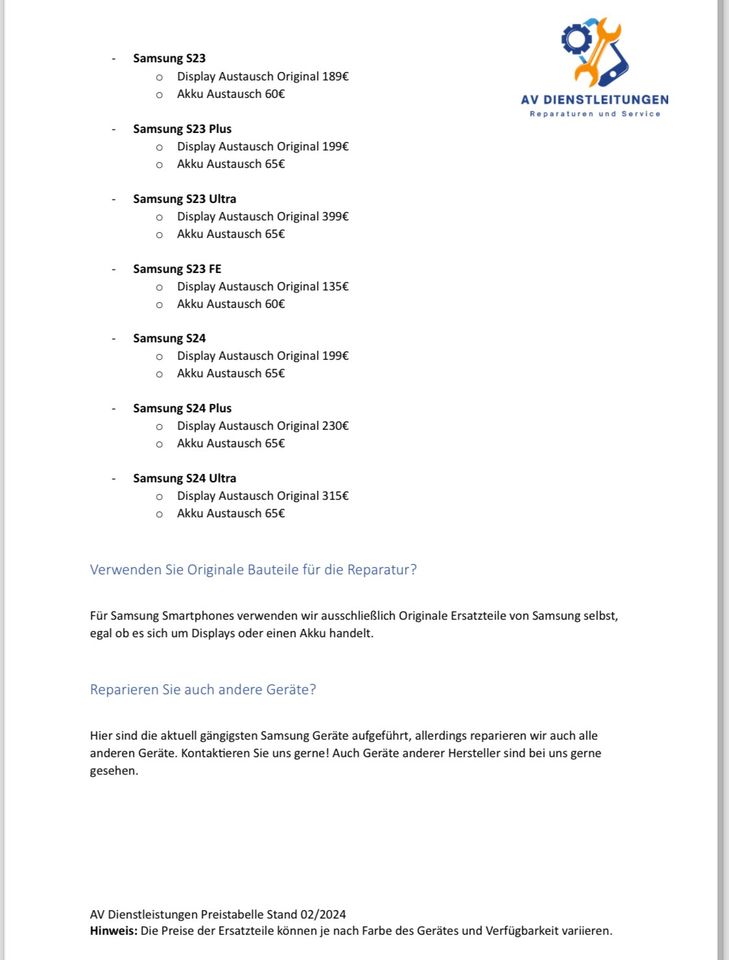 Reparatur Samsung A52 A53 A54 S22 S23 Display Defekt Akku in Weilheim