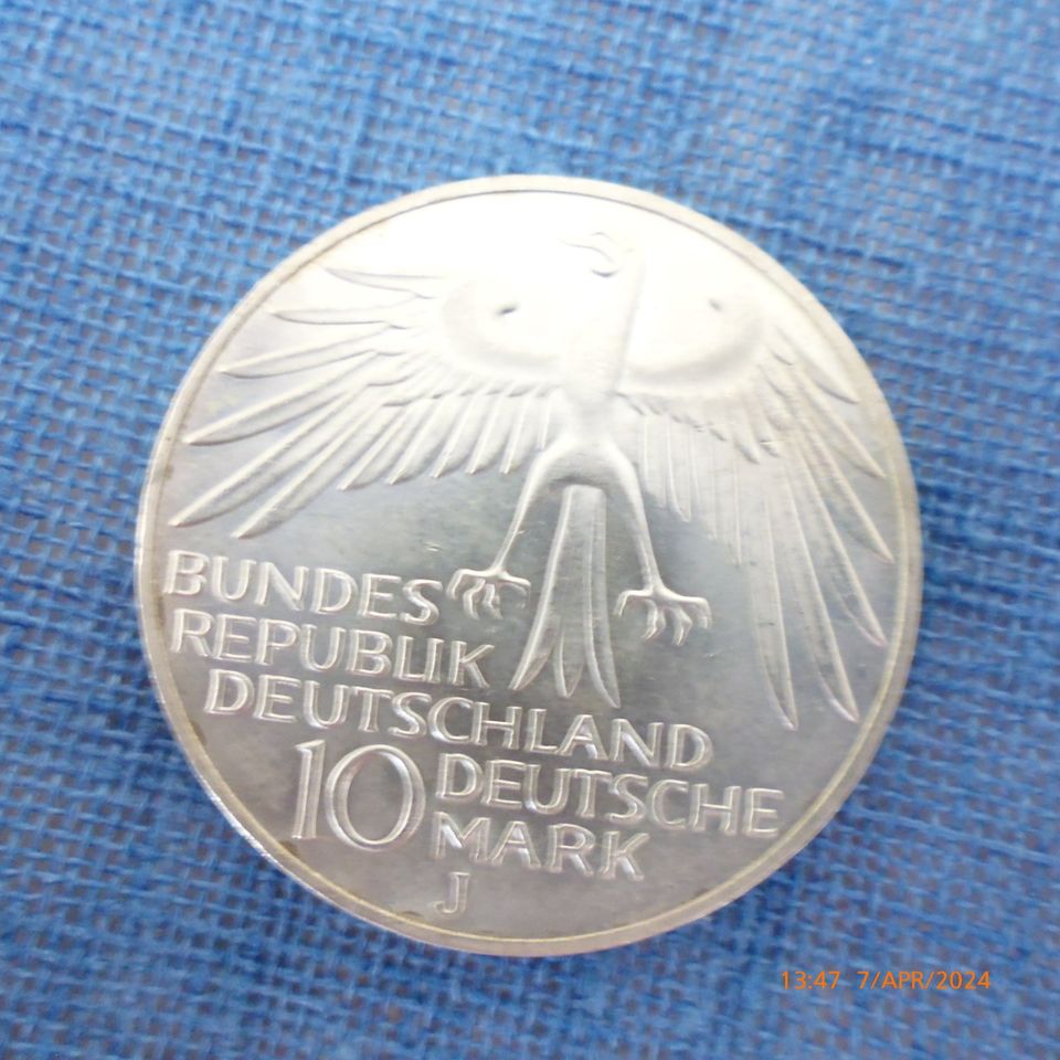 Silbermünze  10 Mark Olympische Spiele 1972 "J" in Stuttgart