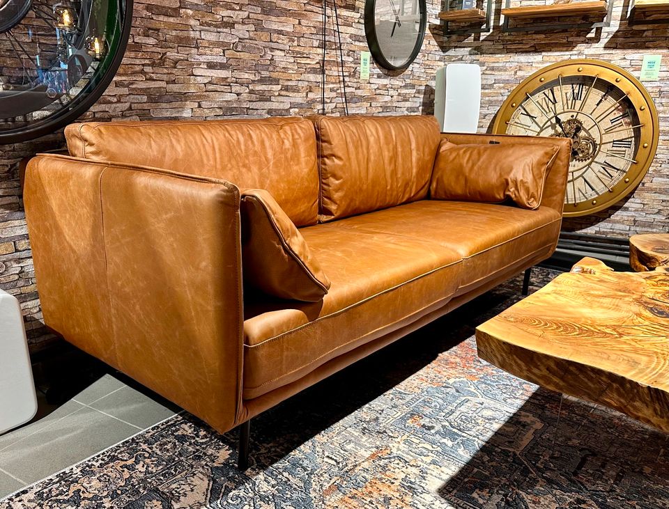 Couch Wohnzimmer Büro Wartezimmer Echt Leder cognac braun in Wermelskirchen