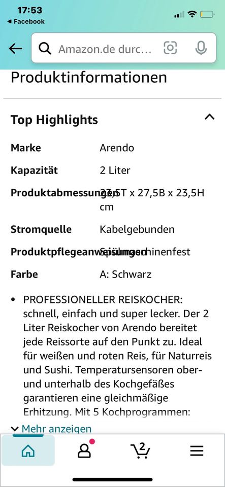 Reiskocher von arendo 2 liter in Dortmund