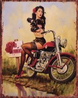 Blechschild Frau Motorrad Metallschild Pin Up Girl 25x20 cm NEU Niedersachsen - Bissendorf Vorschau