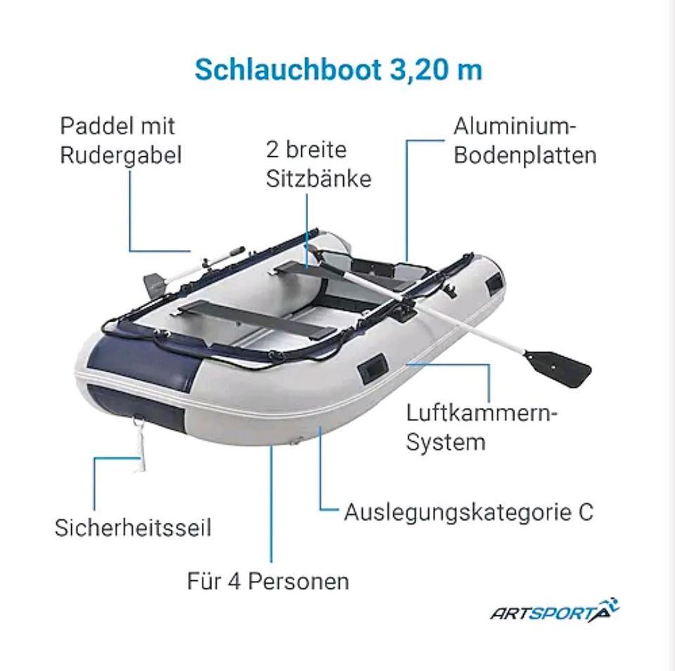 Schlauchboot mit Aluminium Boden 3,20m einmal benutzt in Altenburg