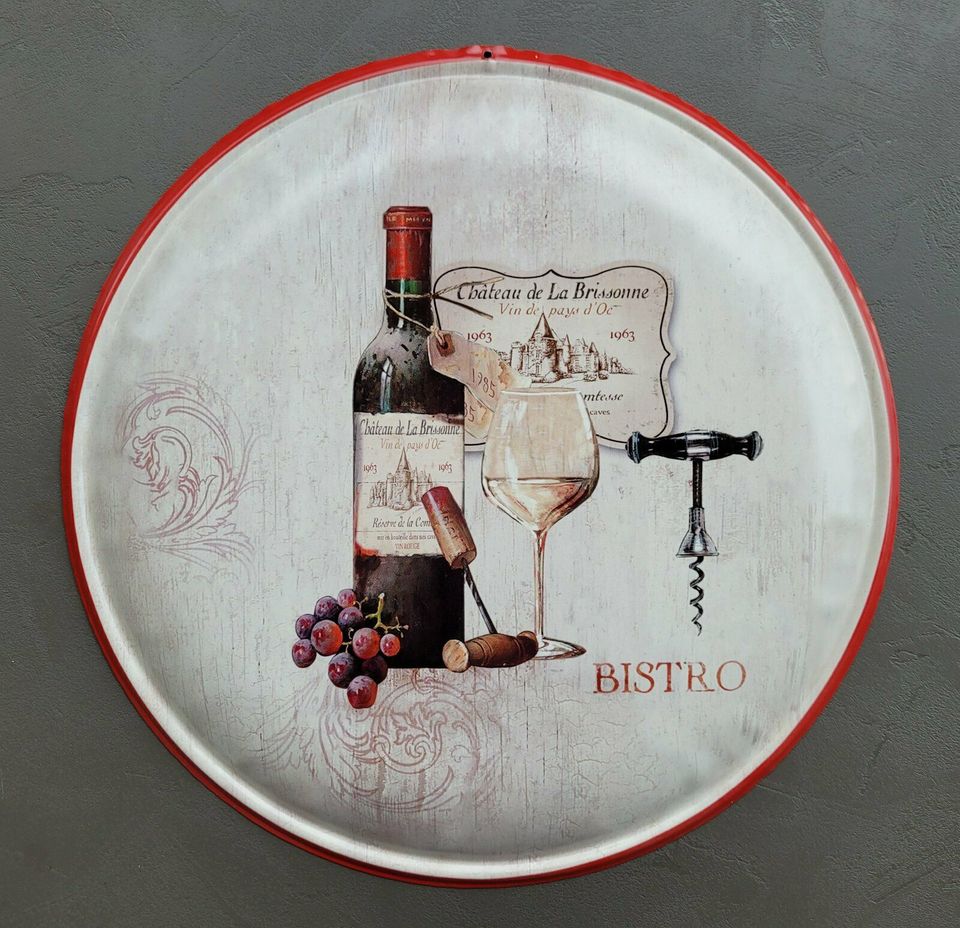 Blechschild Flasche Wein Vino Bistro Chateau Rund 35cm NEU in Bissendorf