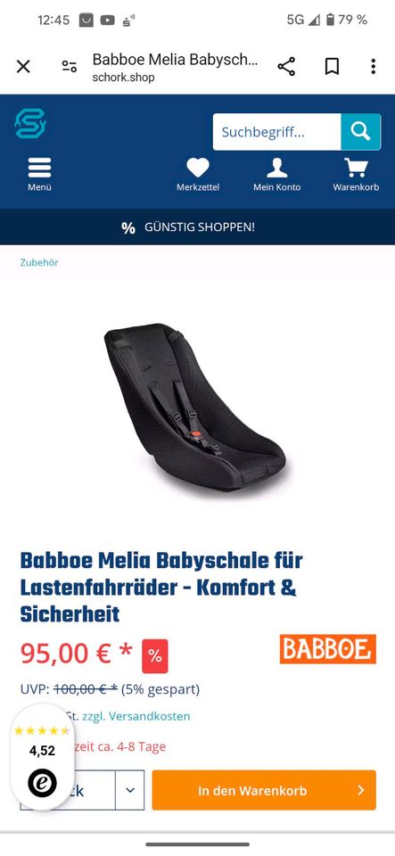 Babboe Babyschale mit Einsatz in Hamburg