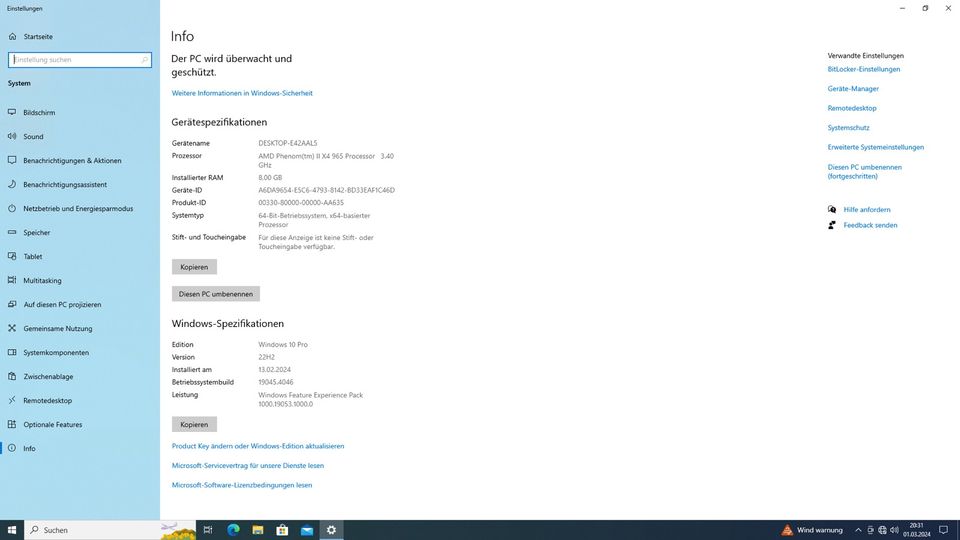 PC mit AMD Phenom II X4, 8GB Ram und Windows 10 Pro in Hannover