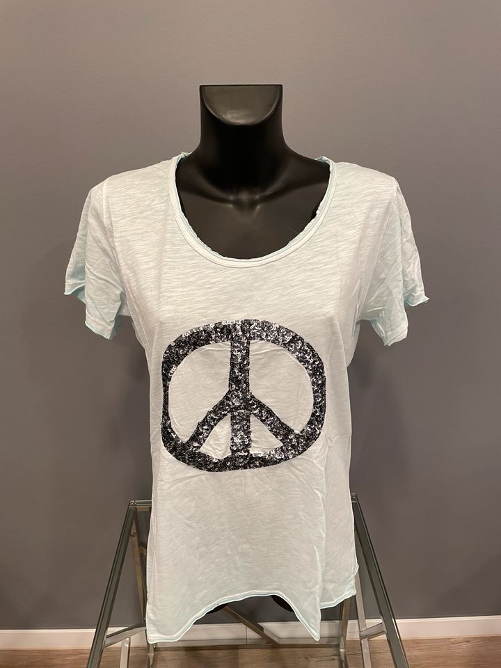 New Collection Italy ♥️ Neu Peace Shirt Türkis Glitzer in Velbert