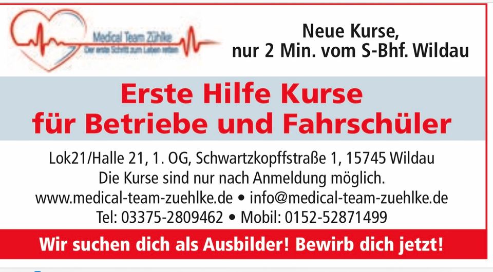 Erste Hilfe Kurse f. Fahrschüler und Betriebe in Berlin