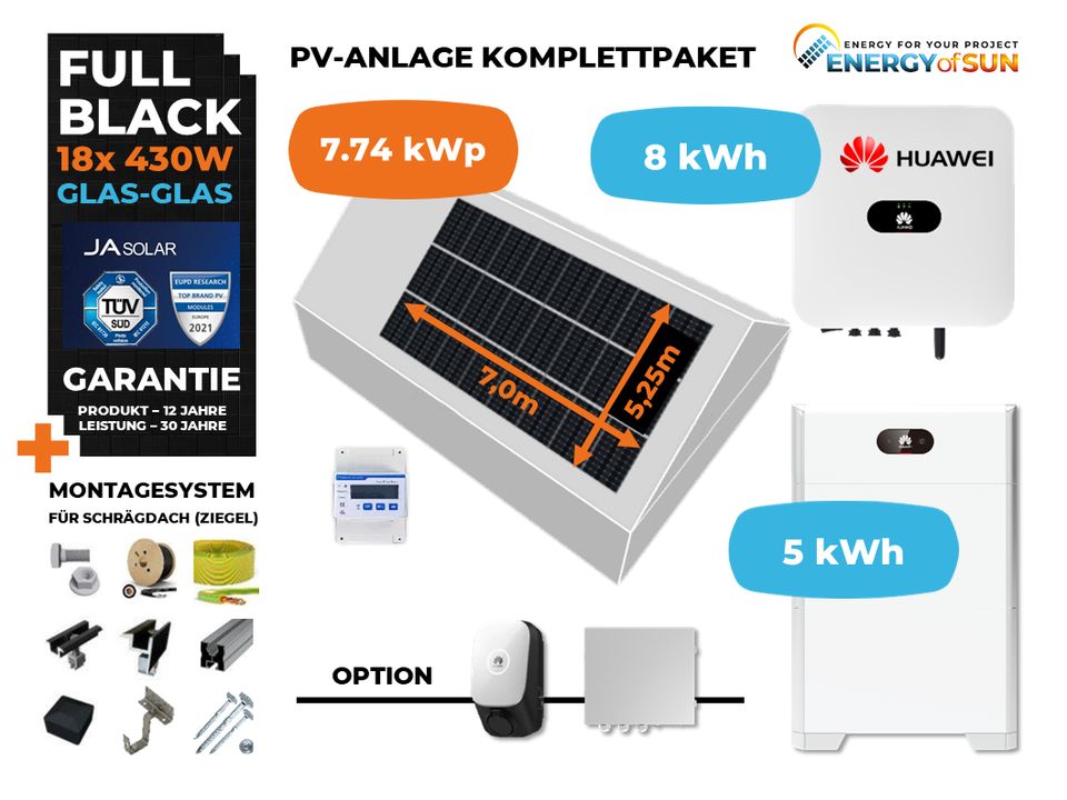 8 kW PV ANLAGE KOMPLETTPAKET SCHRÄGDACH HUAWEI SOLARANLAGE in Gütersloh