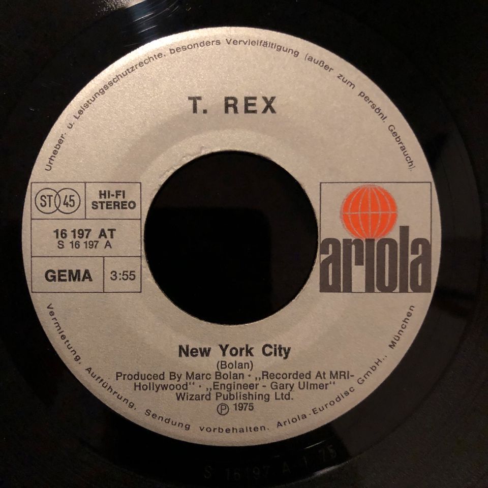 T REX New York City 7“ Single 1975 Vinyl Schallplatte Marc Bolan in München