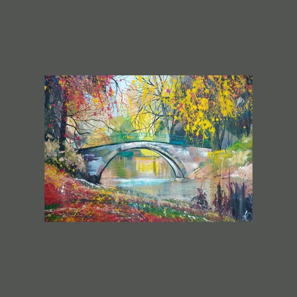 Wandbild Brücke im Herbst Acryl auf Leinwand 100x70 cm in Leipzig