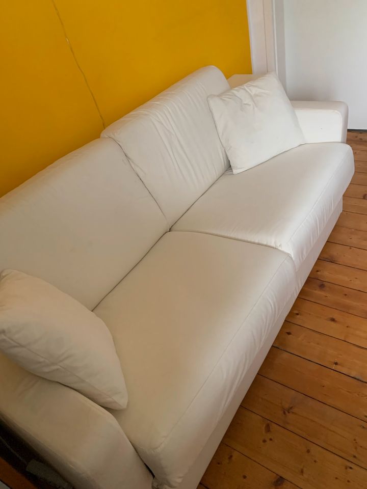 Designer Schlafsofa Sofa Gästebett zum Ausziehen creme weiß in Langenfeld