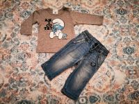 Outfit Baby Junge longsleeve Jeans Schlumpf grau blau 56 Baden-Württemberg - Filderstadt Vorschau