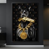 Gold Hund Dobermann Waffen , Wandbild Leinwand mit Rahmen Deko Stuttgart - Stuttgart-Ost Vorschau