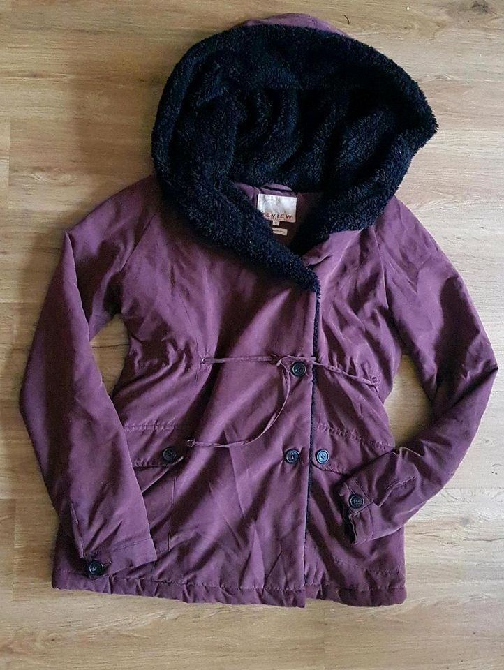 Review Winter Mantel Jacke Teddyfell Bordeaux Rot S 36/38 Kaputze in Wuppertal