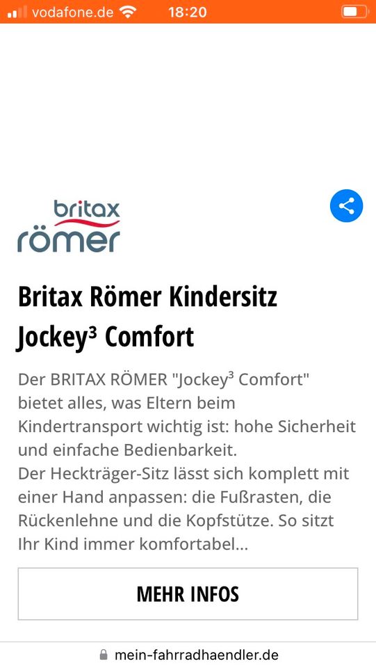 Britax Römer Jockey 3 Comfort Fahrradsitz in Petershagen