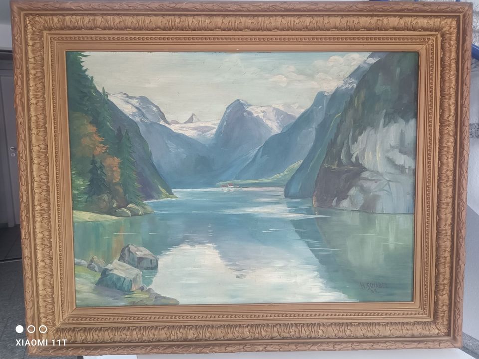Antikes Gemälde Öl auf Leinwand von 1934 in Auenwald