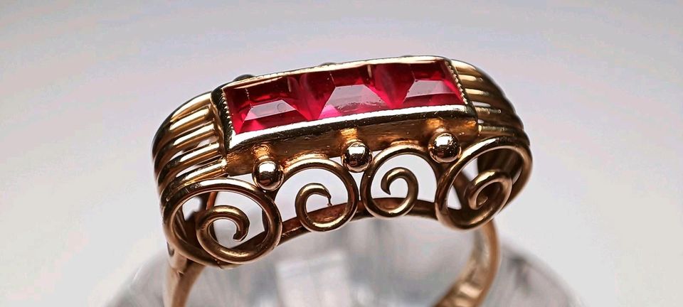 Antiker Jugendstil Trilogie Rubin Ring 585 Gold 14 k 57 in Reinstorf