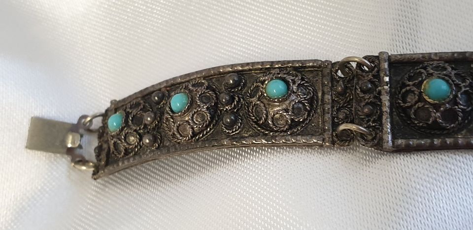 Altes 925 Sterlingsilber Armband mit Türkis-Steinen 18 cm lang in Bacharach