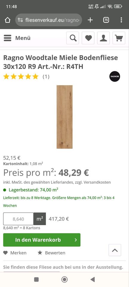 Ragno Woodtale Miele Bodenfliese 30x120 R9 Art.-Nr.: R4TH in Bergkamen