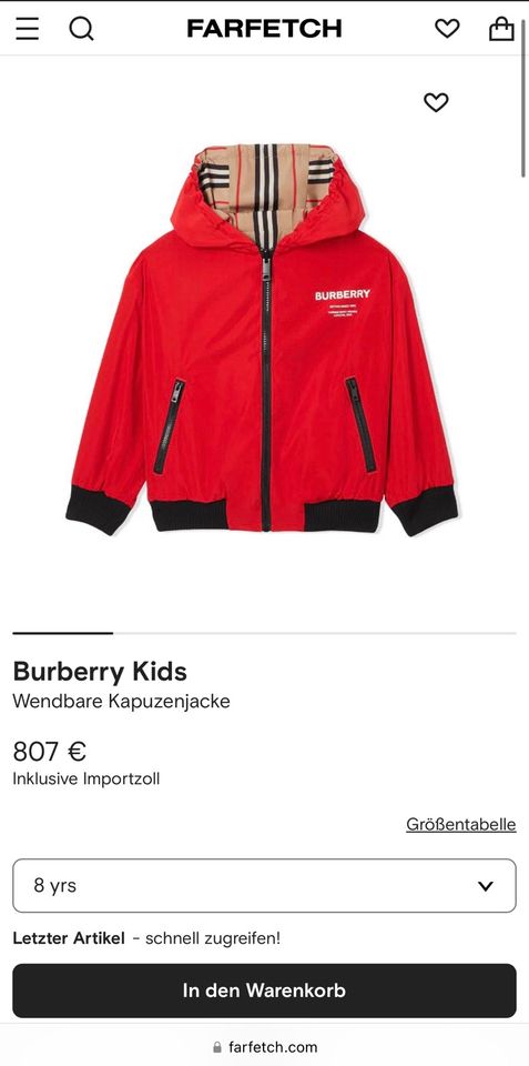 Burberry Kids Wendejacke, neu! | Gr.140 in Karlsruhe