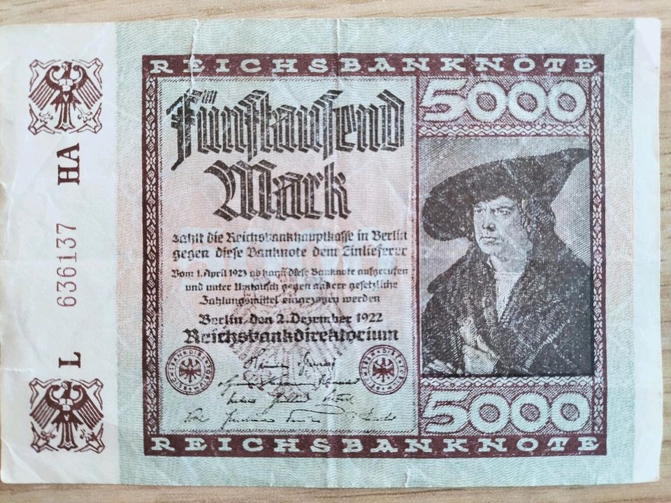 5000 Mark Reichsbanknote VERSAND GRATIS!! in Hamburg