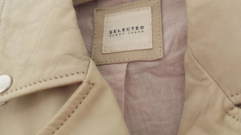 SELECTED BIKER-LEDERJACKE ECHTLEDER 38 S/M CREME NUDE ELFENBEIN in Aalen