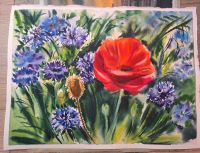 Aquarell Bild selbstgemalt Maße 28x38 *Mohn Kornblumen Wiese Rostock - Evershagen Vorschau