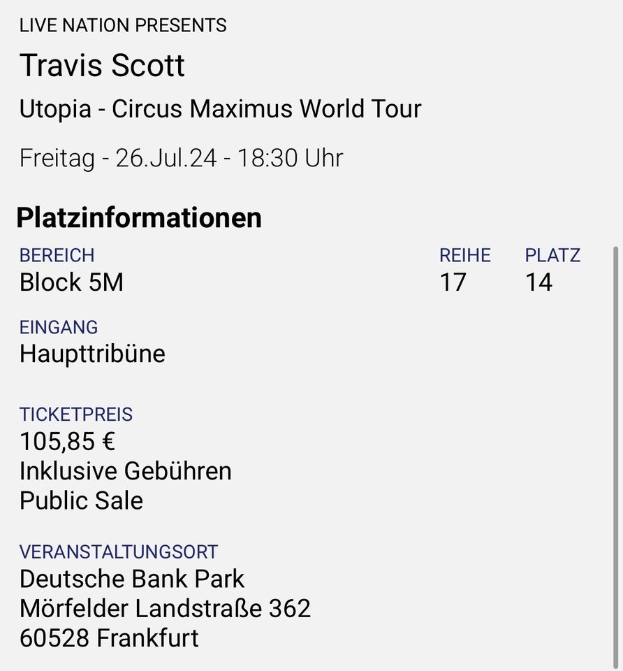 Travis Scott Konzert 26.07. in Frankfurt am Main