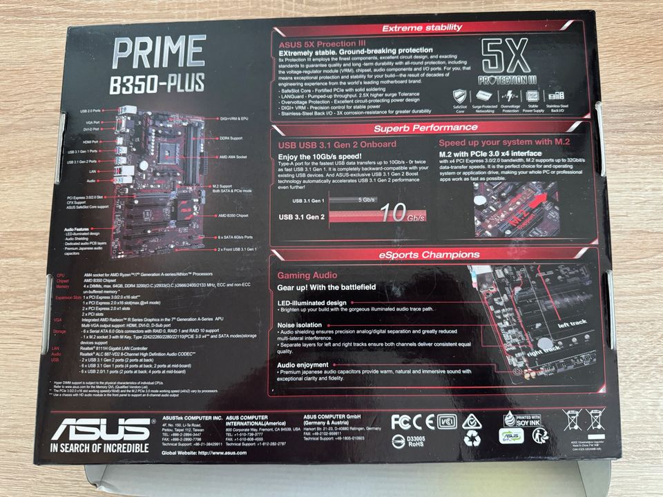 ASUS Prime B350-Plus Mainboard + AMD Ryzen 5 2400G CPU + RAM 8BG in Trossingen