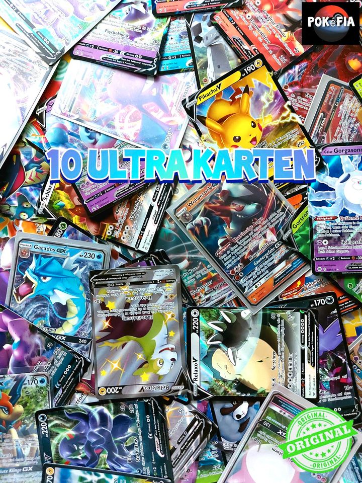 ✴️10 sehr Starke VMAX/VSTAR/V/EX Ultra Holo Karten | Legendäre Ultra garantiert✅ 100% Original Set | Pokemon-Karten XXL Booster Ab 3 Mew  Mewtu 4 Glurak Pokémon-Karten Sammel-Karten Geschenk Sammlung✨ in Idar-Oberstein