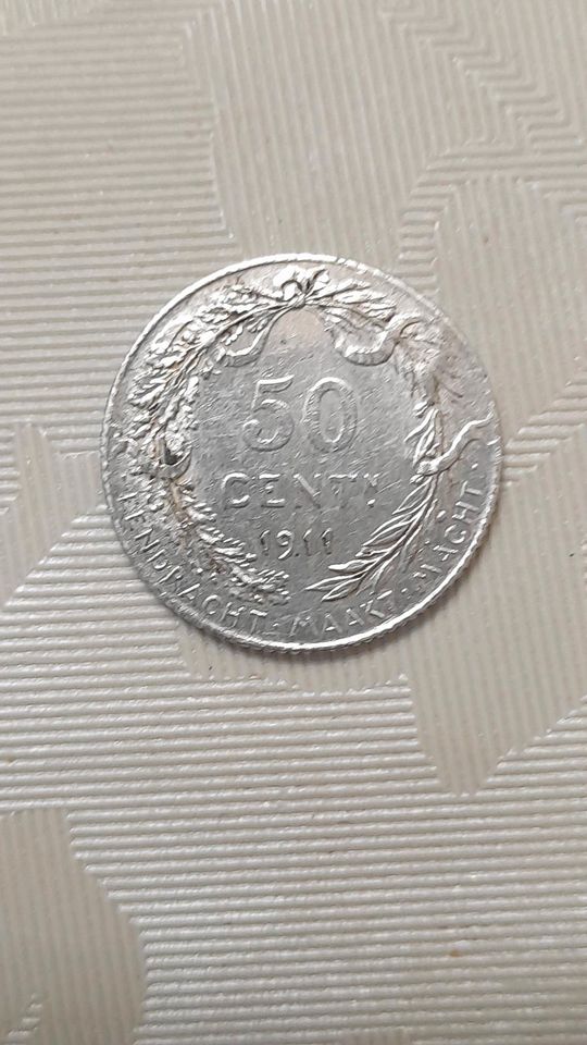 50 Centimes Silber 1911 Albert Koning der Belgen Belgien in Zwickau