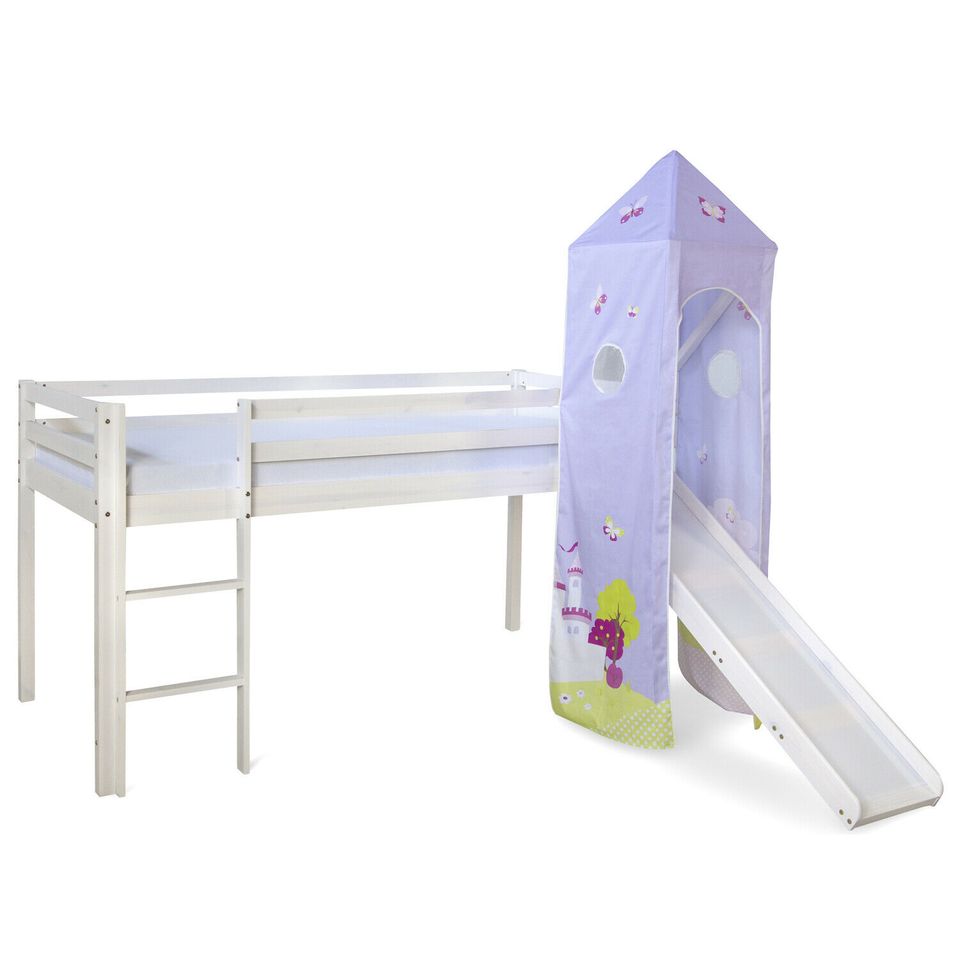 Hochbett Kinderbett Stockbett 90x200 cm Holz Turm Vorhang VB185€* in Magdeburg