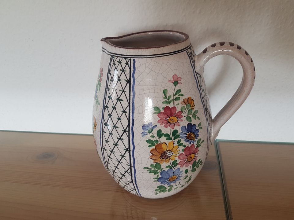 antik 50er Jahre Deko Landhaus Keramik Krug Vase Blumen H: 21 cm in Bayreuth