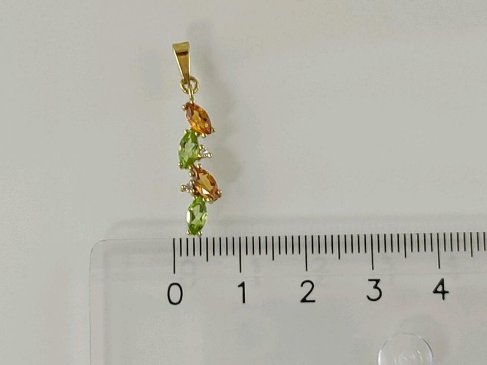 Fantastischer Goldanhänger 333, Echter Citrin, Peridot, Diamant in Cham