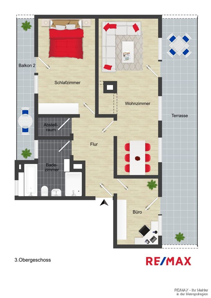 Penthouse-Wohnung mit leichtem Loft-Charakter, zwei Dachterrassen und freiem Blick in Langenzenn