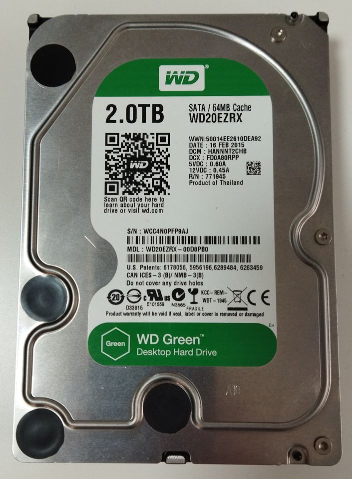 2x WD Green 2TB SATA Festplatte 2000GB Western Digital WD20EZRX in Rheinstetten