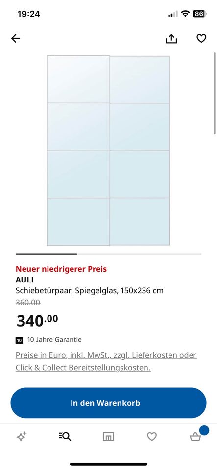 2 x Spiegeltüren für Pax 136x150 (Pax/Auli) in Bad Homburg