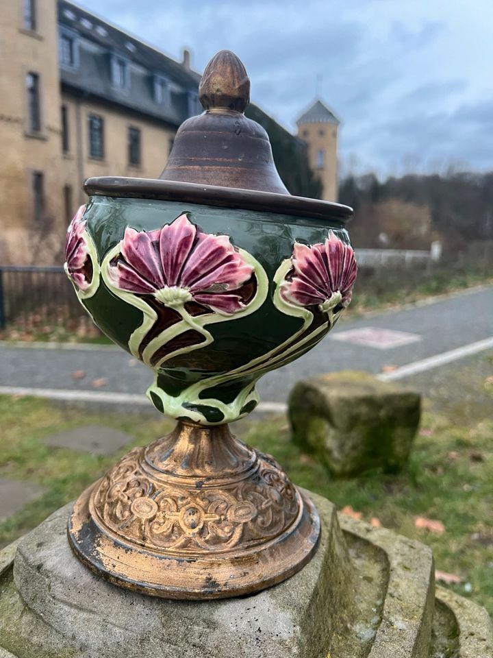 Vase Schale am  Fuß Jugendstil Original um 1900 Messing  Keramik in Datteln