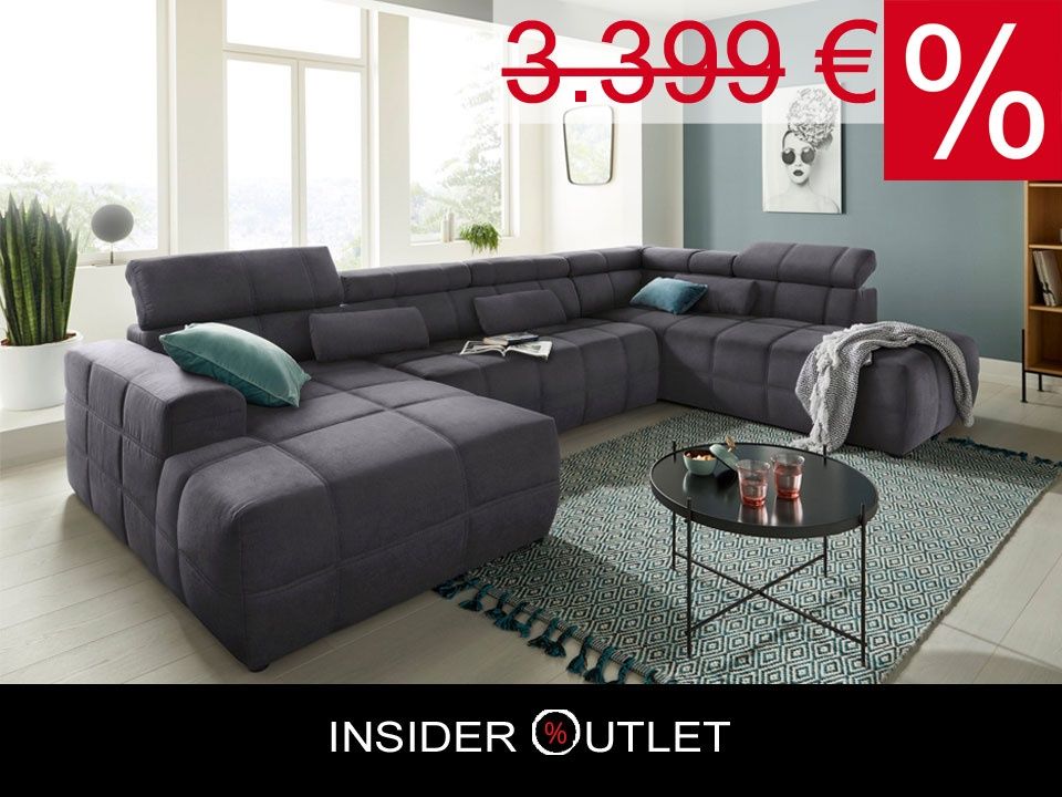 Wohnlandschaft 359cm Grau Microfaser Brandon U-Form Sofa Couch in Köln