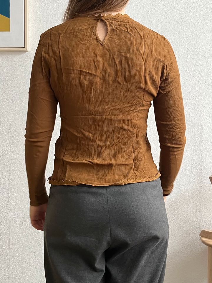 Zara Cognac Bluse Crêpestoff mit Spitze in Detmold