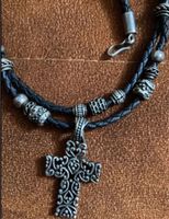 925 Silber Kreuz mit Kette Leder geflochten Bayern - Kumhausen Vorschau