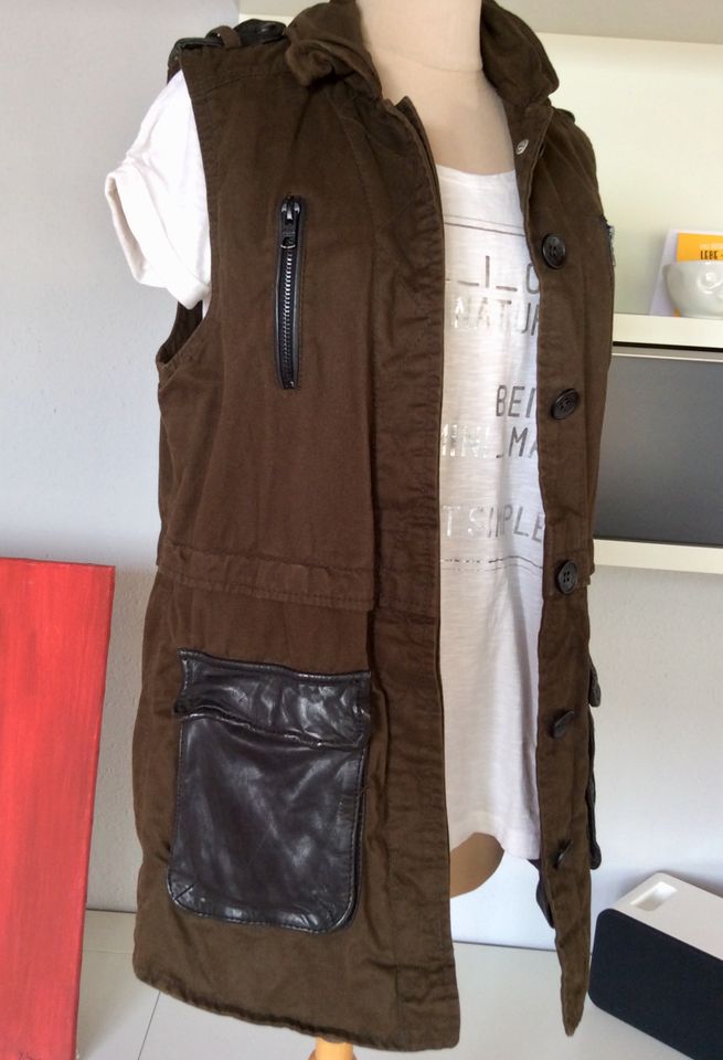 TIGHA WESTE JACKE LEDER-CANVAS GRÜN-SCHWARZ XS 34 in Geislingen an der Steige