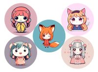 5 Sticker - Kawaii Anime manga chibi Girls Set - 3cm Berlin - Rudow Vorschau