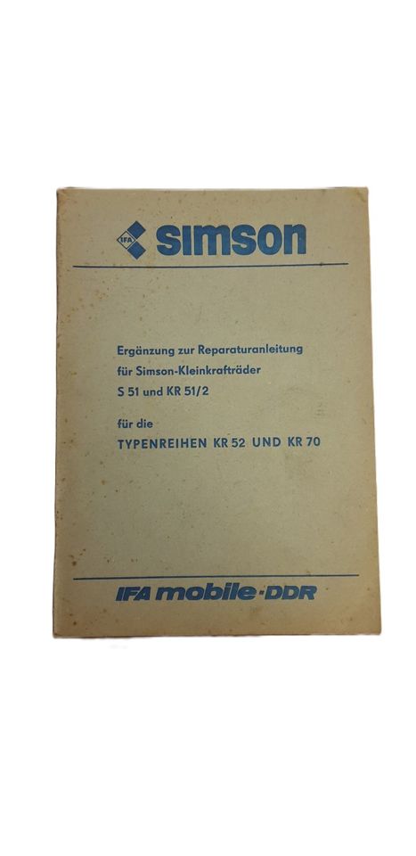 Original IFA SIMSON „Ergänzung Zur Reparaturanleitung“ S51 KR51/2 in Zuchau