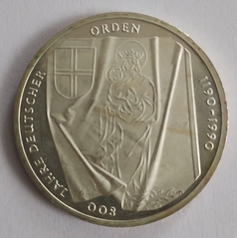 10 DM Silbermünze 0,625 Silber 1990 800 Jahre Deutscher Orden in Trogen