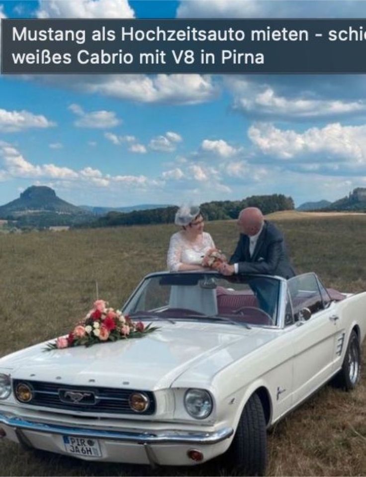 Mustang als Hochzeitsauto mieten - weißes, schickes Cabrio mit V8 in Pirna