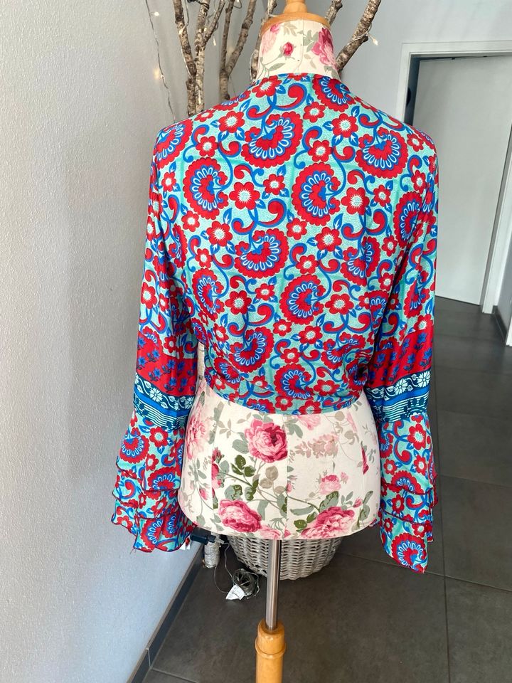 Boho Viskose seidiger Bolero Bluse Jacke rot blau türkis S-XXL in Reinthal